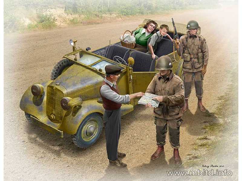 Sd. Kfz. 1 Type 170 VK + amerykańscy spadachroniarze i cywile - zdjęcie 1 Sd. Kfz. 1 Type 170 VK + amerykańscy spadachroniarze i cywile - zdjęcie 1